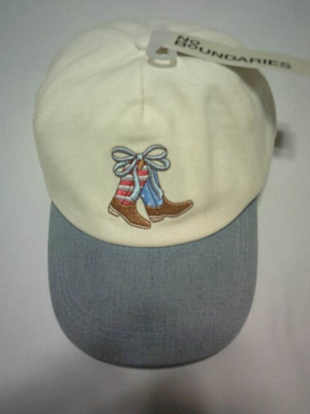 NEW NO BOUNDARIES WOMEN'S ADJUSTABLE BASEBALL HAT CAP DENIM COWBOY BOOTS DESIGN
